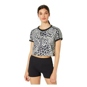 Adidas 3-Stripes Cropped Women Leopard Tee Top